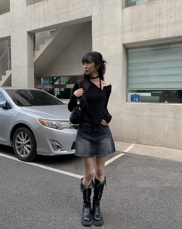 Shino Washing Denim Mini Skirt